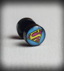 Мъжка черна обеца за ухо Superman имитация на флеш от стомана