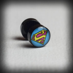 Мъжка черна обеца за ухо Superman имитация на флеш от стомана