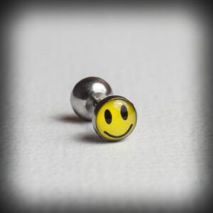 Жълта стоманена обеца за ухо с усмихнато лице Smiley