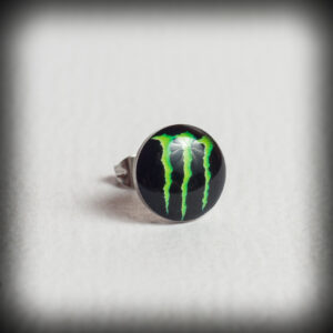 Метална обеца ухо винт 9.6 мм с неоново зелено лого Monster Energy