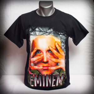 Черна музикална тениска Eminem с цветна щампа на лицето на изпълнителя