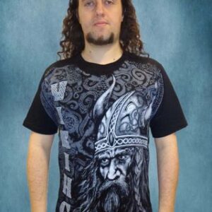 Мъжка тениска с щампа Viking на предната част с войн и орнаменти