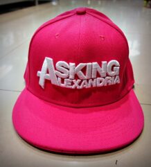 Розова шапка с права козирка Asking Alexandria с бяла релефна бродерия