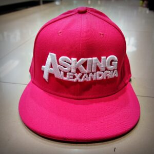 Розова шапка с права козирка Asking Alexandria с бяла релефна бродерия