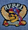 Бродирана рокерска нашивка с череп, крила и надпис Rebel