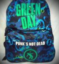 Синя ученическа раница за момче с камуфлажен принт и зелен надпис Green Day