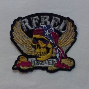 Везана рокерска нашивка Rebel с череп, кърпа и златни крила