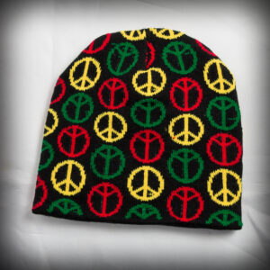Зимна мъжка шапка Peace с ямайски цветове на черен фон