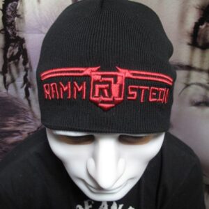 Зимна мъжка шапка Rammstein в черно с червена 3D бродерия