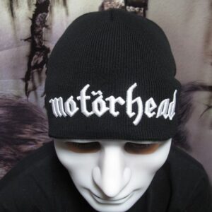 Черна зимна плетена шапка с бяла бродерия на Motörhead