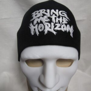 Черна зимна мъжка шапка с бяла бродерия на Bring Me The Horizon