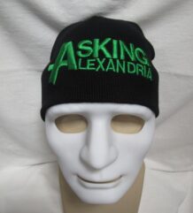 Черна зимна мъжка шапка със зелена бродерия на Asking Alexandria