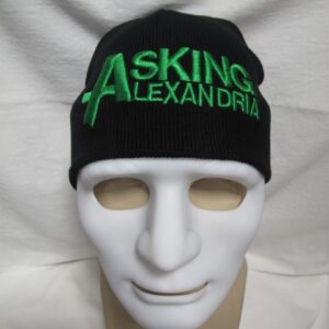 Черна зимна мъжка шапка със зелена бродерия на Asking Alexandria