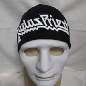 Зимна мъжка шапка Judas Priest в черен цвят с бяла 3D бродерия