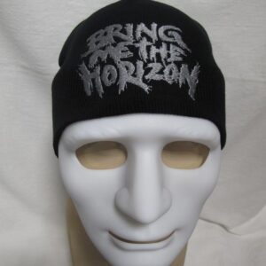 Черна зимна мъжка шапка със сива бродерия на Bring Me The Horizon