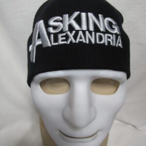 Черна зимна мъжка шапка с бял надпис Asking Alexandria