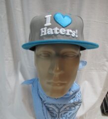 Сива хип-хоп шапка I Love Haters Snapback със синя козирка