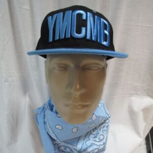 Лятна шапка с права козирка YMCMB в черно и светлосиньо с 3D бродерия