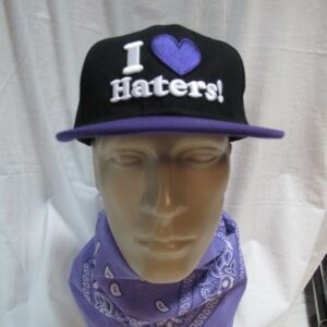 Рапърска права шапка I Love Haters Snapback в черно и лилаво с 3D бродерия