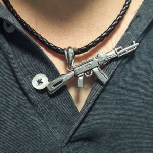 Колие Калашников АК-47 от стомана на черна плетена каишка