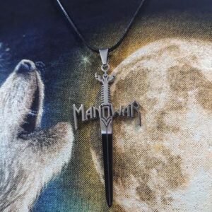 Колие Manowar меч от стомана на черна каишка