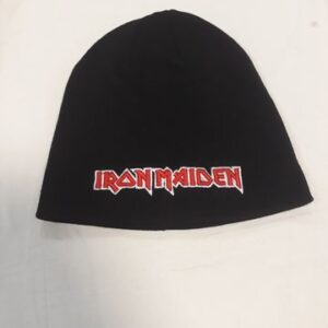 Черна зимна мъжка шапка с червена 3D бродерия на Iron Maiden