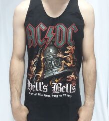 Мъжки потник за фитнес AC/DC Hells Bells с камбана и скелети, изглед върху модел