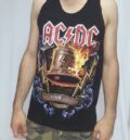 Черен мъжки памучен потник AC/DC с голяма цветна щампа на камбаната Hells Bells