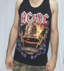 Черен мъжки памучен потник AC/DC с голяма цветна щампа на камбаната Hells Bells