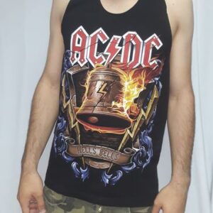 Черен мъжки памучен потник AC/DC с голяма цветна щампа на камбаната Hells Bells