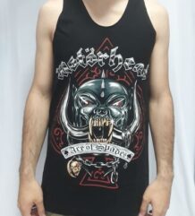 Черен мъжки памучен потник Motörhead с цветна щампа Snaggletooth и надпис Ace of Spades