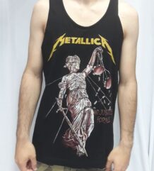 Лице на черен мъжки памучен потник Metallica с щампа на Юстиция