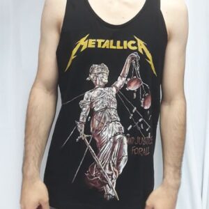 Лице на черен мъжки памучен потник Metallica с щампа на Юстиция
