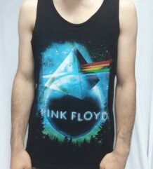 Предна част на черен мъжки потник за фитнес Pink Floyd с призма и галактика