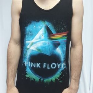 Предна част на черен мъжки потник за фитнес Pink Floyd с призма и галактика