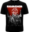 Черна метъл тениска Rammstein с членовете на групата и червено лого на лицето