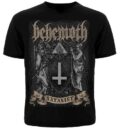 Предна част на черна метъл тениска на Behemoth The Satanist с обърнат кръст
