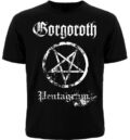Предна част на черна метъл тениска на Gorgoroth с бял пентаграм и надпис Pentagram