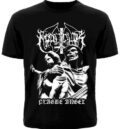 Предна част на черна метъл тениска Marduk Plague Angel с принт на обърнат кръст и фигури
