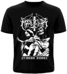 Предна част на черна метъл тениска Marduk Plague Angel с принт на обърнат кръст и фигури