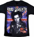 Лице на мъжка пънк тениска Sex Pistols Sid Vicious с британско знаме и ситопечат