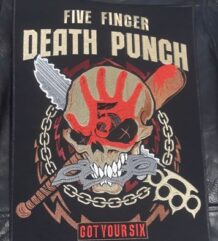 Голяма везана метъл нашивка Five Finger Death Punch за гръб на яке с череп и бокс