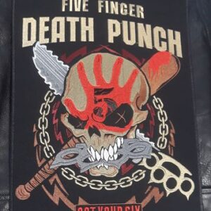 Голяма везана метъл нашивка Five Finger Death Punch за гръб на яке с череп и бокс