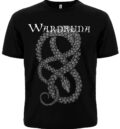 Предна част на черна памучна тениска Wardruna Snake с голяма бяла графика на змия и лого
