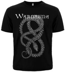 Предна част на черна памучна тениска Wardruna Snake с голяма бяла графика на змия и лого