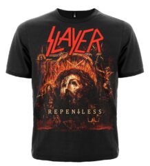 Лице на мъжка метъл тениска Slayer Repentless с обложката на албума и червено лого