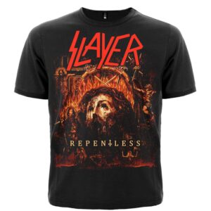 Лице на мъжка метъл тениска Slayer Repentless с обложката на албума и червено лого