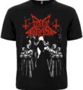 Черна метъл тениска Dark Funeral с червено лого и фигури в качулки отпред