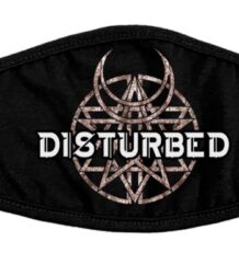 Предпазна маска за лице с бяло лого на групата Disturbed
