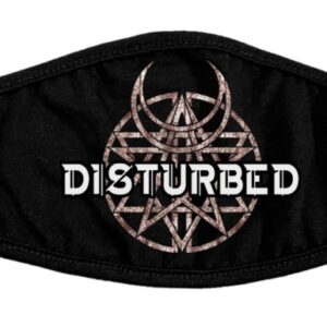 Предпазна маска за лице с бяло лого на групата Disturbed